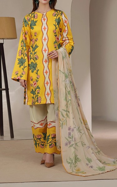 Feathers Golden Yellow/Off White Lawn Suit | Pakistani Lawn Dress in USA- Image 2
