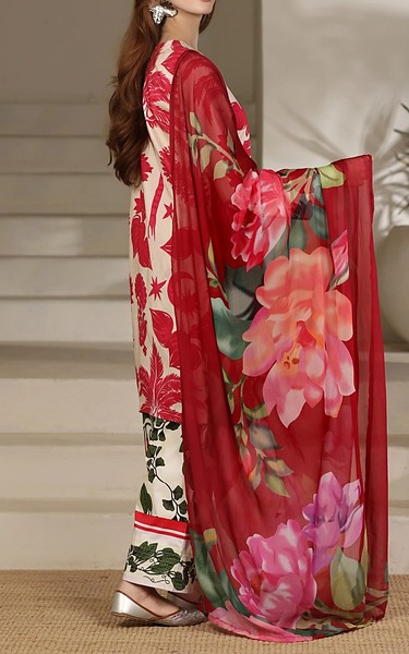 Feathers Off White/Brink Pink Lawn Suit | Pakistani Lawn Dress in USA- Image 2