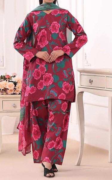 Feathers Wine Lawn Suit | Pakistani Lawn Dress in USA- Image 2