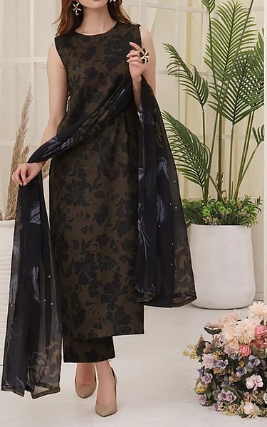 Feathers Black/English Walnut Lawn Suit | Pakistani Lawn Dress in USA- Image 1