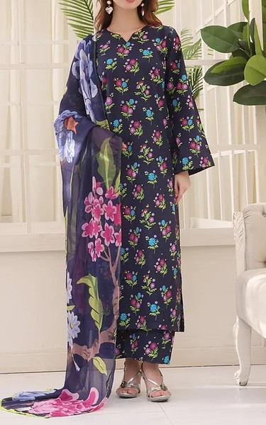 Feathers Navy Lawn Suit | Pakistani Lawn Dress in USA- Image 1