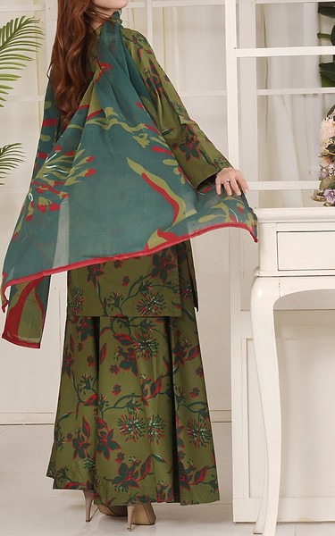 Feathers Army Green Lawn Suit | Pakistani Lawn Dress in USA- Image 2