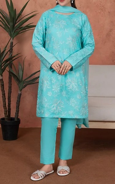 Feathers Turquosie Lawn Suit | Pakistani Lawn Dress in USA- Image 1