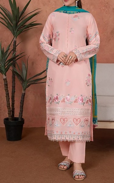 Feathers Pale Pink Lawn Suit | Pakistani Lawn Dress in USA- Image 1