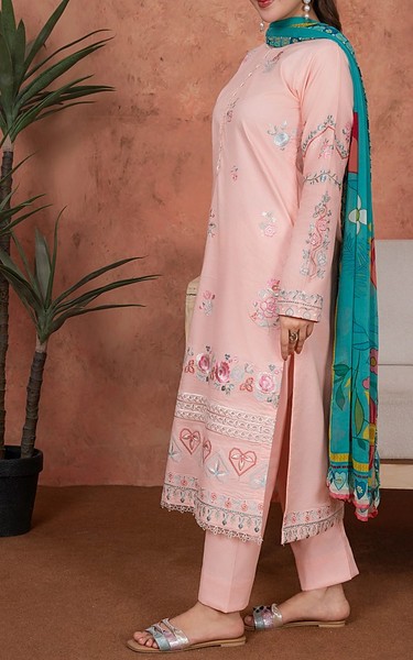 Feathers Pale Pink Lawn Suit | Pakistani Lawn Dress in USA- Image 2