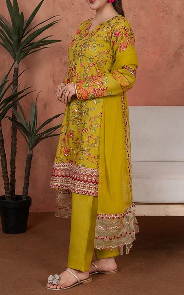 Feathers Dark Gold Lawn Suit | Pakistani Lawn Dress in USA- Image 2