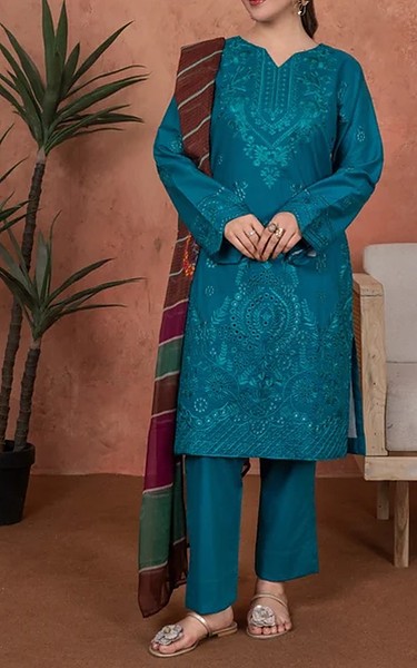 Feathers Teal Lawn Suit | Pakistani Lawn Dress in USA- Image 1
