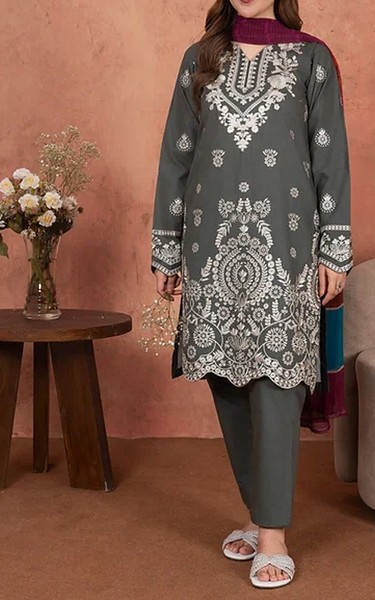 Feathers Dark Grey Lawn Suit | Pakistani Lawn Dress in USA- Image 1
