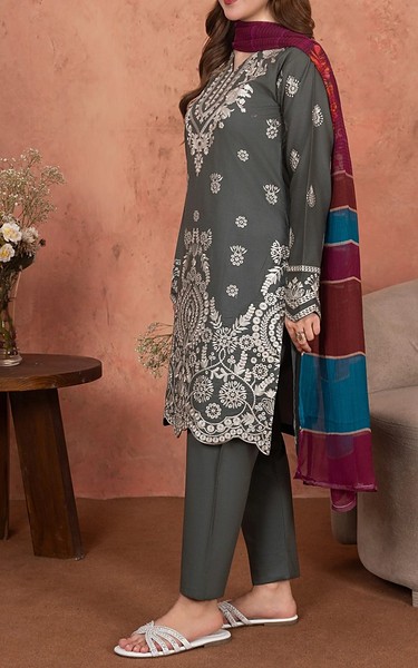 Feathers Dark Grey Lawn Suit | Pakistani Lawn Dress in USA- Image 2