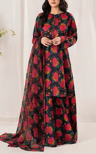 Feathers Black/Pink Lawn Suit | Pakistani Lawn Dress in USA- Image 1