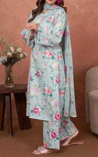 Feathers Pale Aqua Lawn Suit | Pakistani Lawn Dress in USA- Image 1