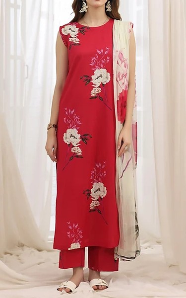 Feathers Red Lawn Suit | Pakistani Lawn Dress in USA- Image 1