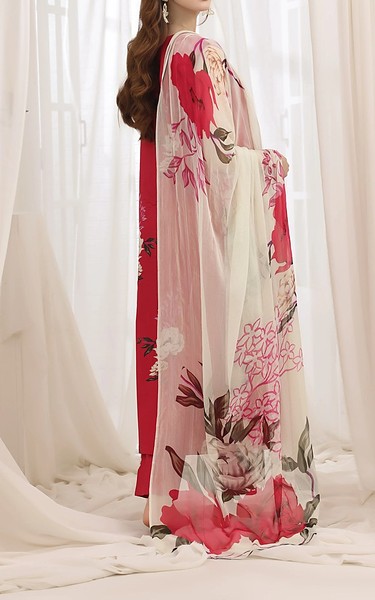 Feathers Red Lawn Suit | Pakistani Lawn Dress in USA- Image 2