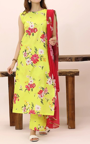 Feathers Corn Yellow Lawn Suit | Pakistani Lawn Dress in USA- Image 1