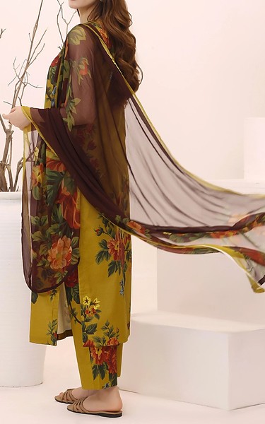 Feathers Dark Gold Lawn Suit | Pakistani Lawn Dress in USA- Image 1