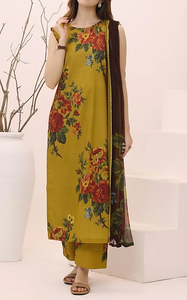Feathers Dark Gold Lawn Suit | Pakistani Lawn Dress in USA- Image 2