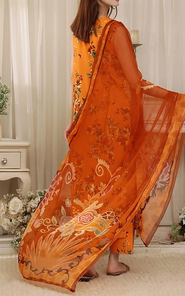Feathers Orange Lawn Suit | Pakistani Lawn Dress in USA- Image 1