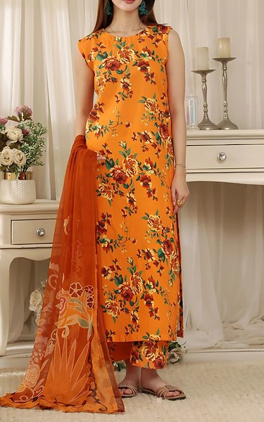 Feathers Orange Lawn Suit | Pakistani Lawn Dress in USA- Image 2