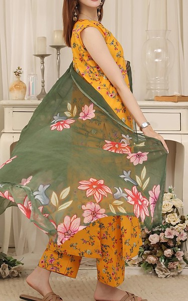 Feathers Orange Lawn Suit | Pakistani Lawn Dress in USA- Image 1