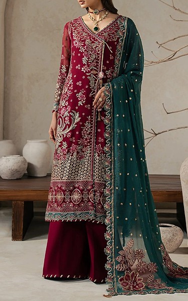 Gulaal Wine Red Chiffon Suit | Pakistani Embroidered Chiffon Dresses USA- Image 1
