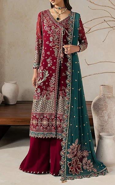 Gulaal Wine Red Chiffon Suit | Pakistani Embroidered Chiffon Dresses USA- Image 2