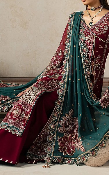 Gulaal Wine Red Chiffon Suit | Pakistani Embroidered Chiffon Dresses USA- Image 3