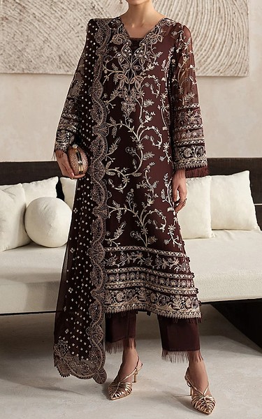 Gulaal Crater Brown Chiffon Suit | Pakistani Embroidered Chiffon Dresses USA- Image 1