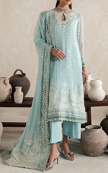 Gulaal Sky Blue Chiffon Suit | Pakistani Embroidered Chiffon Dresses USA- Image 1