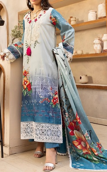 Gulmina Pastel Blue Lawn Suit | Pakistani Lawn Dress in USA- Image 1