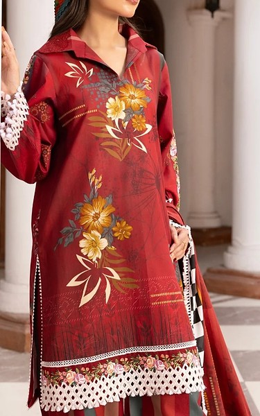 Gulmina Dull Red Lawn Suit | Pakistani Lawn Dress in USA- Image 1