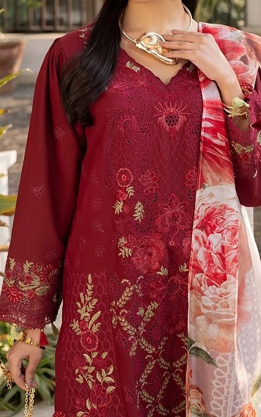 Gulmina Maroon Lawn Kurti | Pakistani Lawn Dress in USA- Image 1