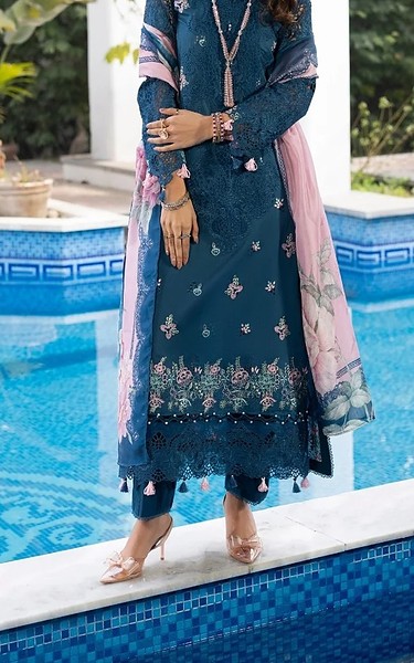 Gulmina Teal Blue Lawn Suit | Pakistani Lawn Dress in USA- Image 1