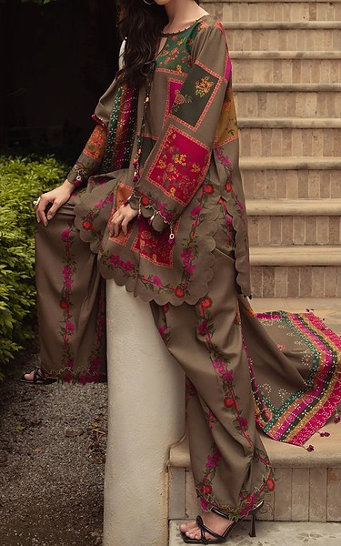 Charizma Tobacco Brown Staple Suit | Pakistani Winter Dresses in USA- Image 2