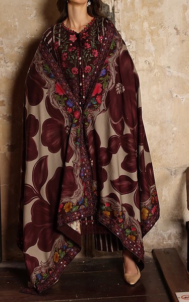 Charizma Wine Berry Linen Suit | Pakistani Winter Dresses in USA- Image 2