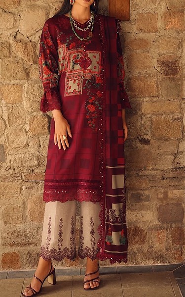Charizma Wine Red Staple Suit | Pakistani Winter Dresses in USA- Image 1