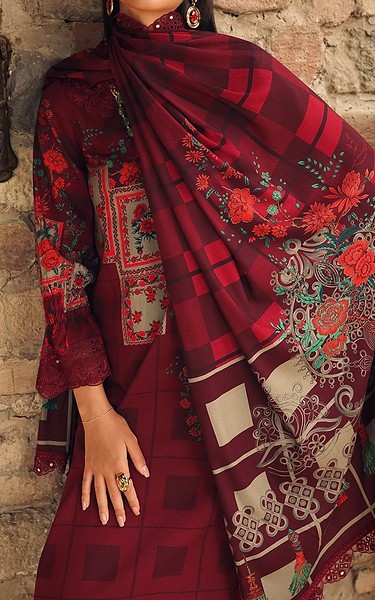 Charizma Wine Red Staple Suit | Pakistani Winter Dresses in USA- Image 2
