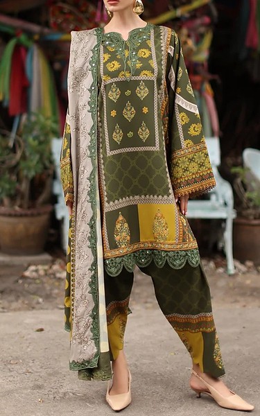 Charizma Army Green Staple Suit | Pakistani Winter Dresses in USA- Image 1