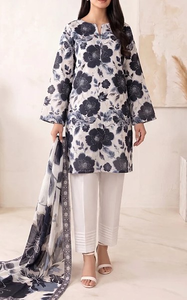 Humdum Off White/Black Lawn Suit | Pakistani Lawn Dress in USA- Image 1