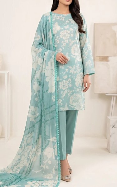Humdum Pale Aqua/Off White Lawn Suit | Pakistani Lawn Dress in USA- Image 1