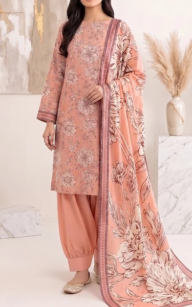 Humdum Peachy Pink Lawn Suit | Pakistani Lawn Dress in USA- Image 1