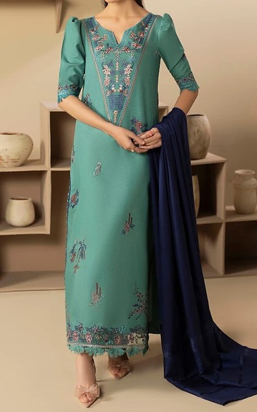 Humdum Aqua Dhanak Suit | Pakistani Winter Dresses in USA- Image 1