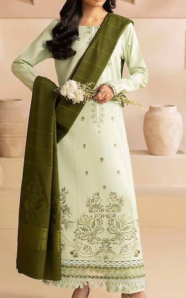Humdum Ivory Dhanak Suit | Pakistani Winter Dresses in USA- Image 1
