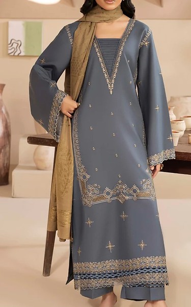 Humdum Grey Wool Suit | Pakistani Winter Dresses in USA- Image 1