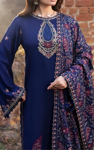 Humdum Blue Karandi Suit | Pakistani Winter Dresses in USA- Image 2