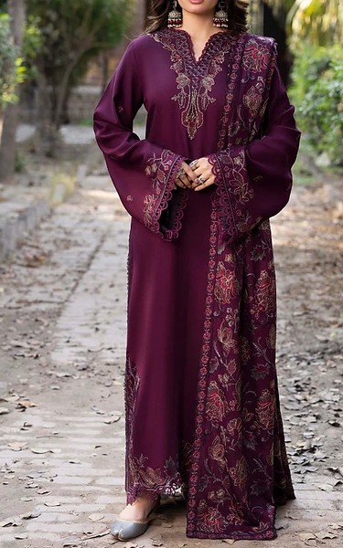 Humdum Purple Karandi Suit | Pakistani Winter Dresses in USA- Image 1