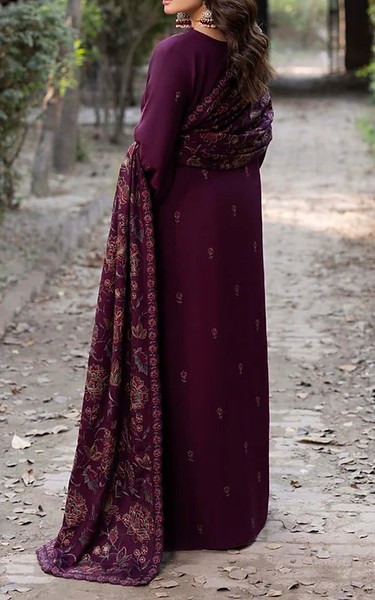 Humdum Purple Karandi Suit | Pakistani Winter Dresses in USA- Image 2
