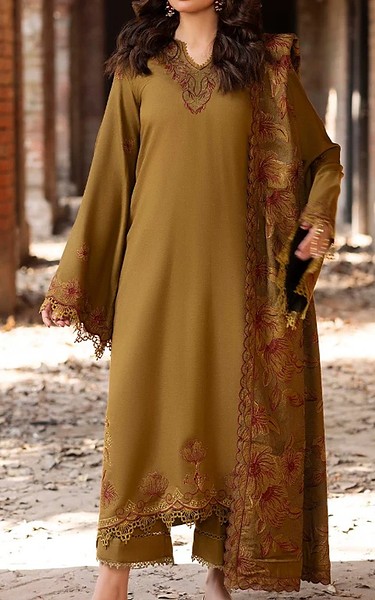 Humdum Olive Karandi Suit | Pakistani Winter Dresses in USA- Image 1