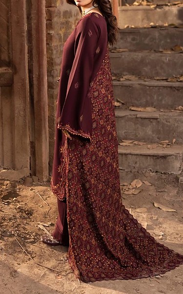 Humdum Wine Karandi Suit | Pakistani Winter Dresses in USA- Image 2