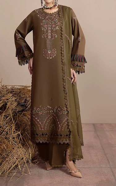 Humdum Olive Green Karandi Suit | Pakistani Winter Dresses in USA- Image 1