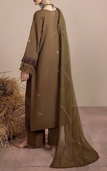 Humdum Olive Green Karandi Suit | Pakistani Winter Dresses in USA- Image 2